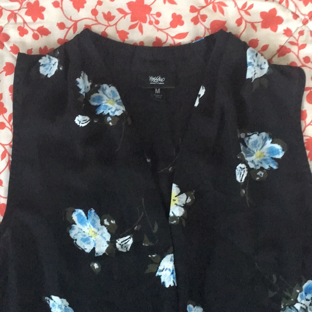 Sleeveless Black Floral Blouse